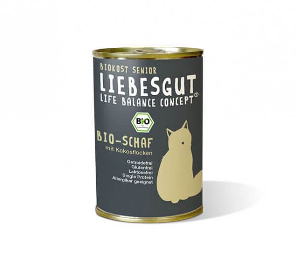 Liebesgut Schaf mit Kokosflocken (Senior) Bio-Nassfutter für ältere Katzen mit Schaffleisch in Pouch & Dose hergestellt in Deutschland kaufen