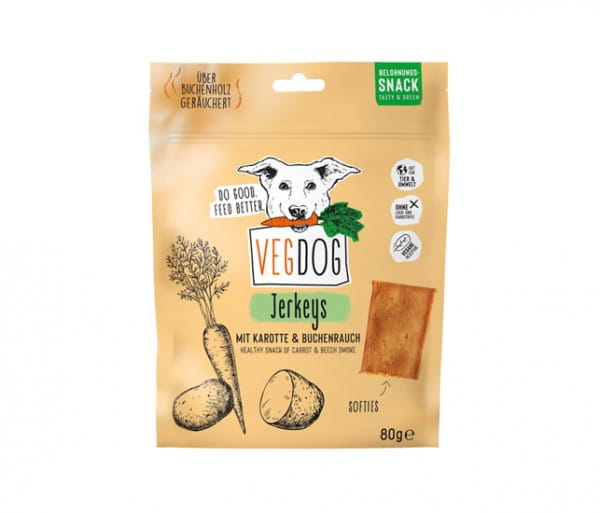 VegDog JERKEYS - Snack mit Karotte und Buchenrauch