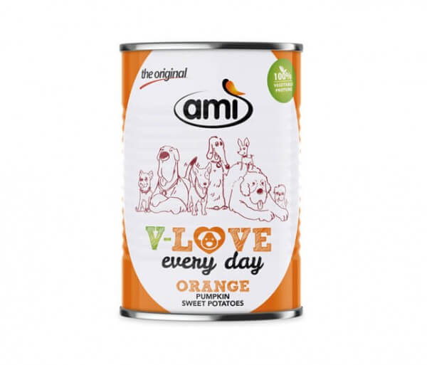 AMI Dog V-Love ORANGE Hundefutter mit Kürbis & Süßkartoffel kaufen - vegan - ohne Tierleid 