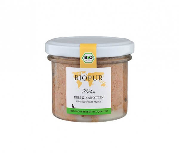 Biopur Huhn, Reis & Karotten im Glas